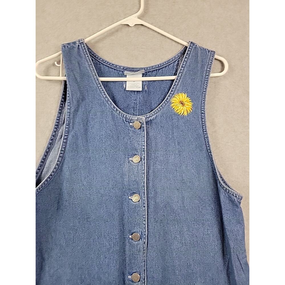 Vtg Tape Measure 100% Cotton Blue Embroidered Button Up Jumper Dress Women's Med - Picture 3 of 12